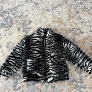 Zebra Print Faux Fur Jacket